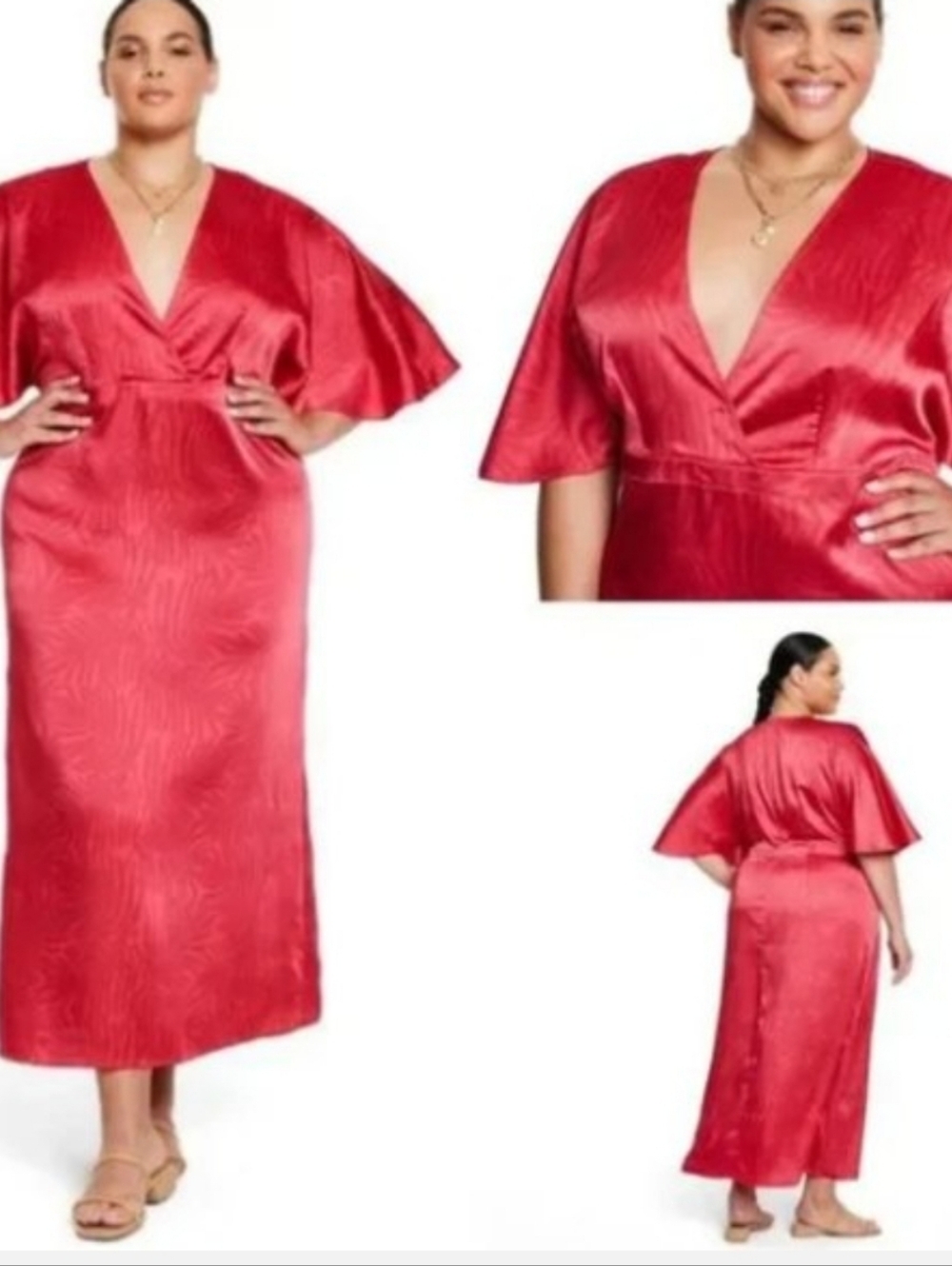 Fe Noel x Target Womens Plus Size Red Satin Maxi Dress. Sz 22 Beach